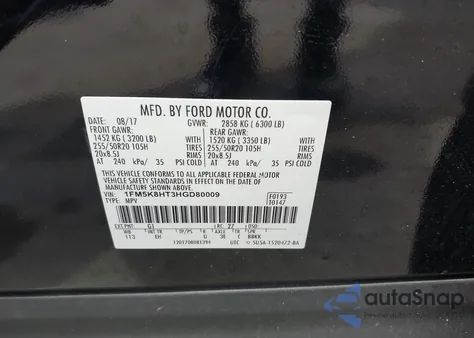 2017 Ford Explorer Platinum from USA, damaged, VIN 1FM5K8HT3HGD80009